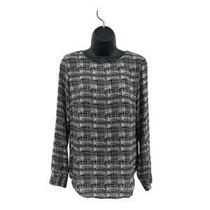 Rose & Olive Peasant Blouse Women's XS Black/White Abstract Monochrome Crew Neck